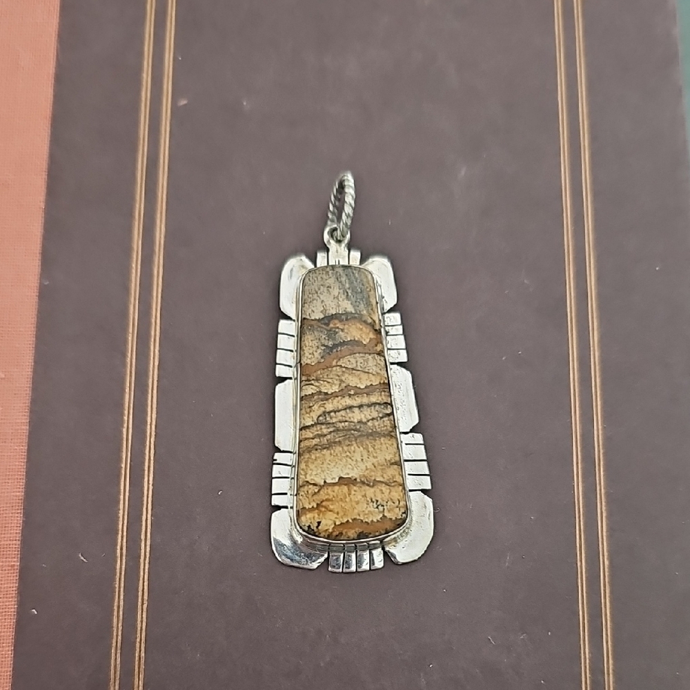 Large Sterling Silver Jasper pendant Stamped